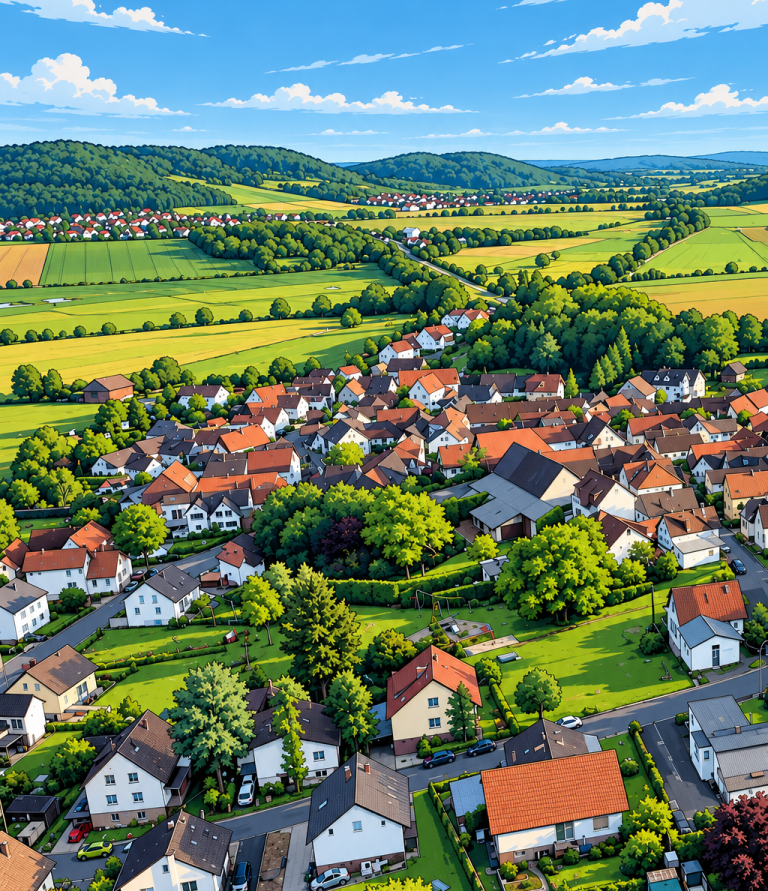Blick über einen Ort in die Wetterau 