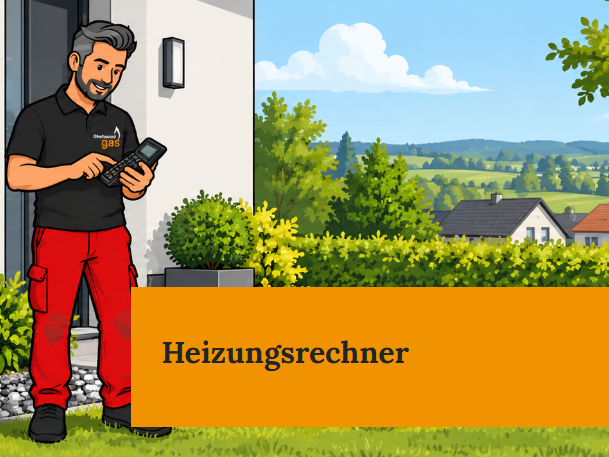 Heizungsbauer berät ein Ehepaar vor einer neu installierten Wärmepumpe.  